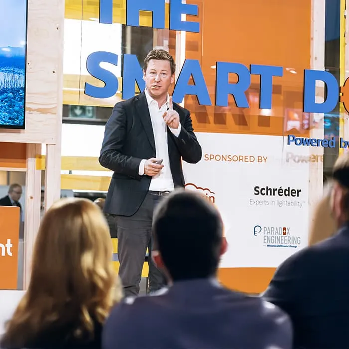 A male entrepreneur pitching his startup